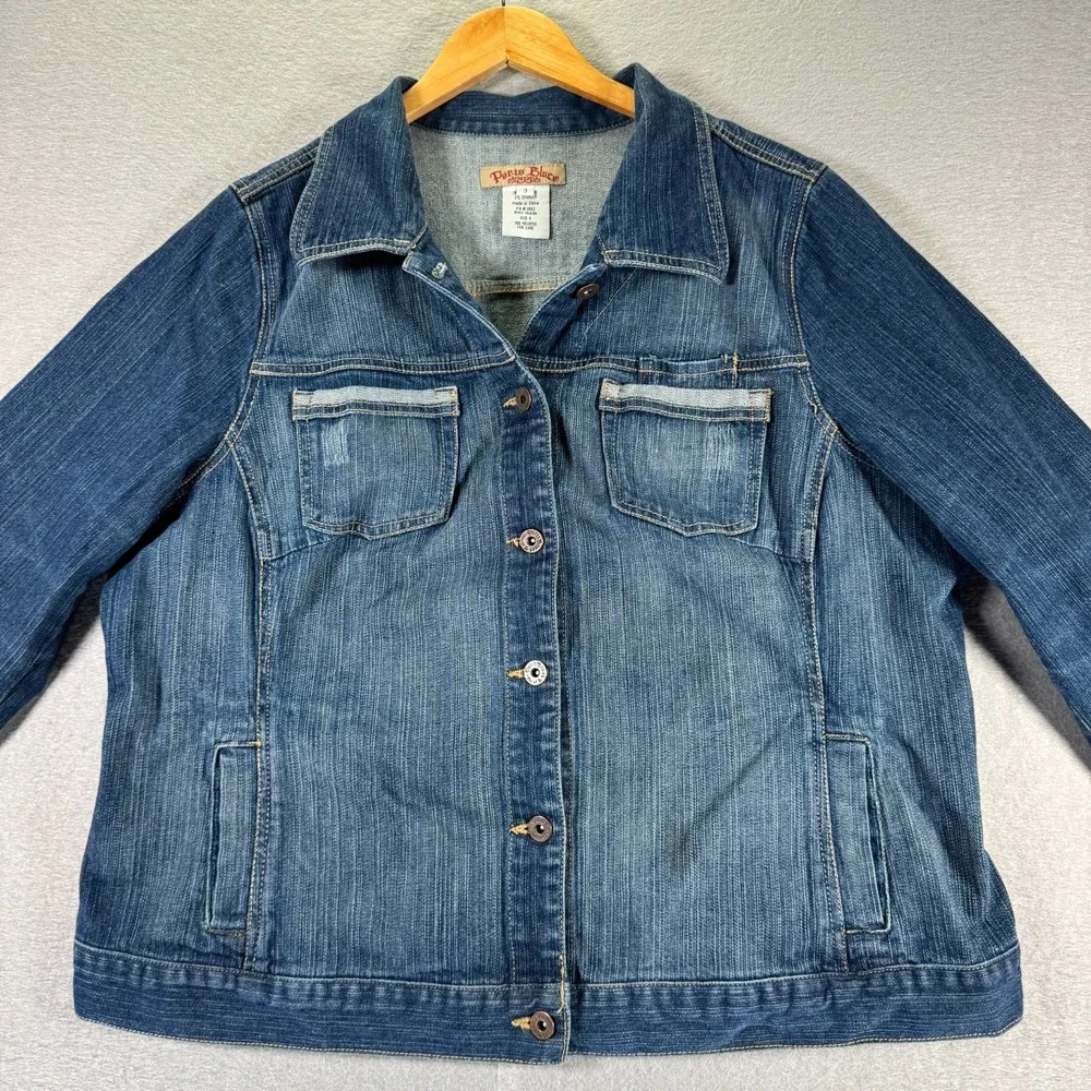 Vintage Paris Blues Denim Trucker Jacket Womens 3 Blue Medium Wash Heavyweight‎